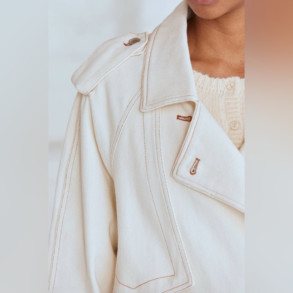 Crescent Denim Trench Coat in White - Picture 4 of 8